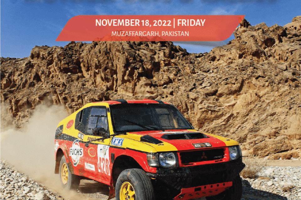 Promotional banner for the Sony Be Alpha photography workshop, "How to Shoot Motorsports & Rallies," featuring a red and yellow rally car speeding on a rocky trail. Speaker YASIR NISAR. Graphic design by AHSANZ.