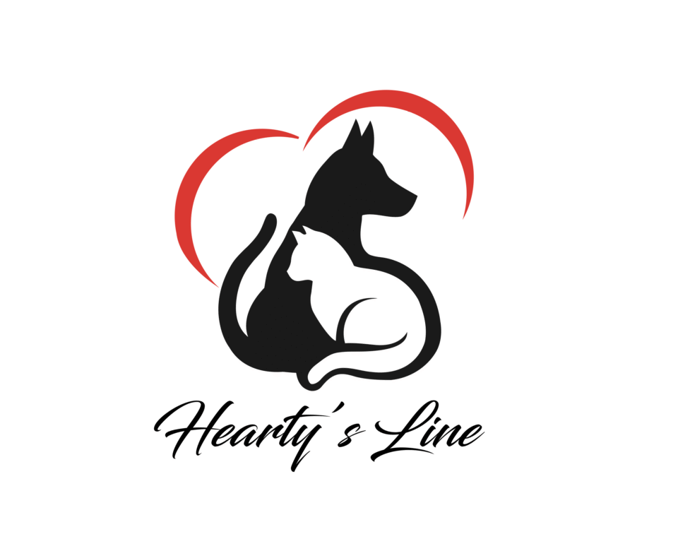 Minimalist veterinary logo featuring a black dog silhouette and white cat silhouette nestled together inside a red heart frame, designed by AHSANZ.