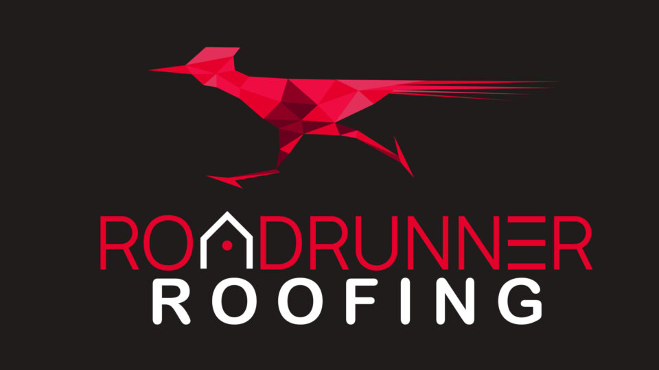 A modern, polygonal red roadrunner bird logo for Roadrunner Roofing with integrated house icon, designed by AHSANZ.
