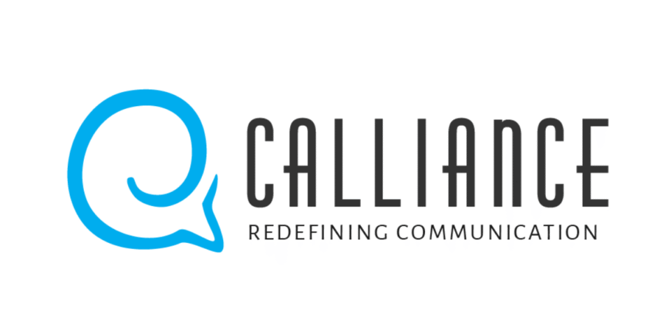 A modern, light blue spiral speech bubble icon paired with bold charcoal typography for CALLIANCE, designed by AHSANZ.